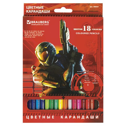 Карандаши цветные Brauberg Star Patrol 18 цветов 180547 цена за 4 шт , 